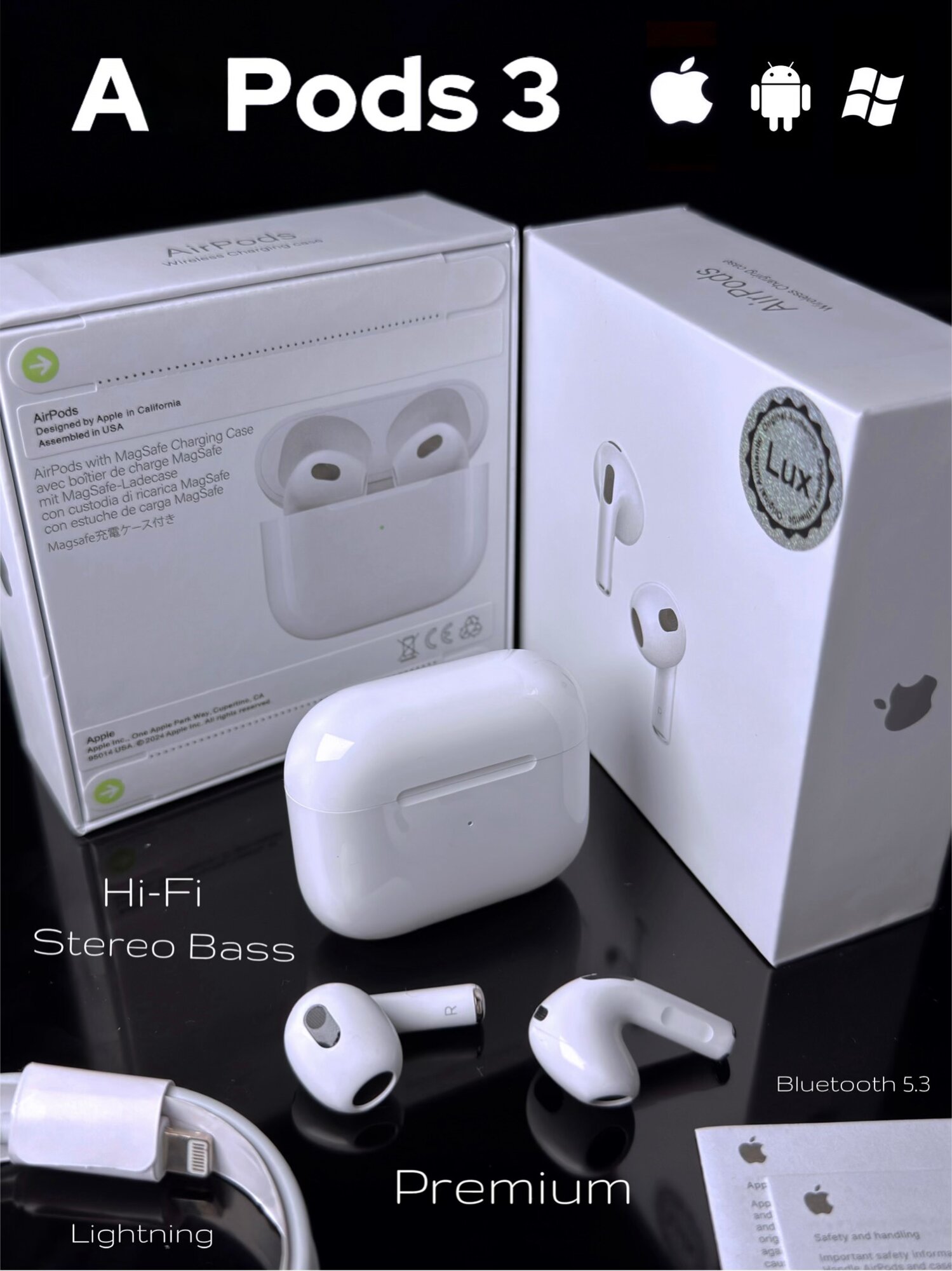 Наушники A Pods 3 Premium, беспроводные, с Hi-Fi стереозвуком и сенсорным управлением