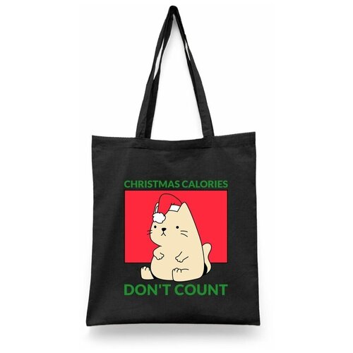 фото Сумка-шоппер унисекс каждому своё "merry christmas/милые котики/новый год" черная