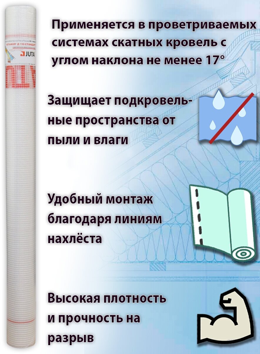 Подкровельная гидроизоляционная пленка Juta Ютафол Д 110 Стандарт 75м2 - фотография № 2