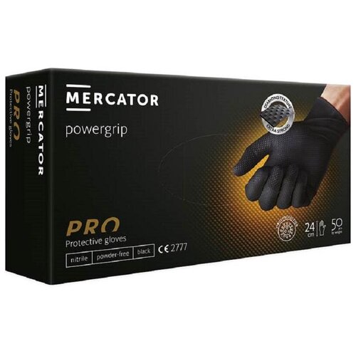 Перчатки одноразовые Mecrator Gogrip нитриловые неопудренные черные (размер M, 50 штук/25 пар в упаковке)