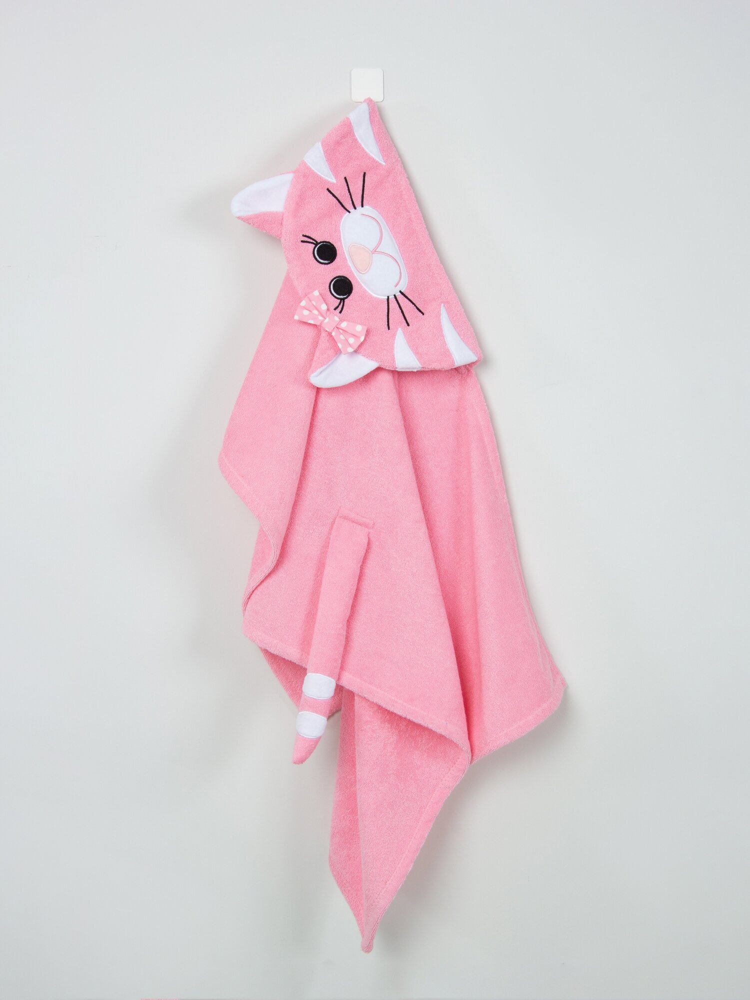 Полотенце банное с капюшоном Fluffy Bunny Кошка, цвет Светло-розовый, Размер 122Х68см, 100% хлопок, 380гр/м2