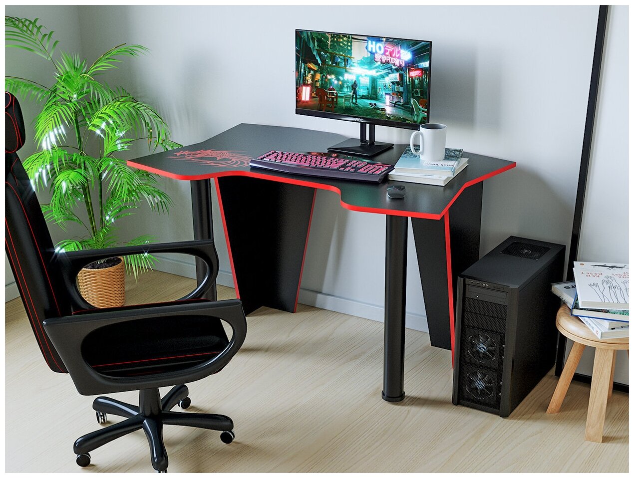 Компьютерный стол КЛ №91 черный/красный