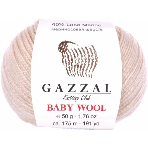Пряжа Gazzal Baby Wool светло-бежевый (839), 40%шерсть мериноса/20%кашемирПА/40%акрил, 175м, 50г, 1шт