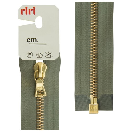 фото Молния металл, gold, разъёмная 1 замок, на атласной тесьме, 6 мм, 60 см, цвет 5884, серо-зеленый riri