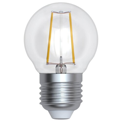 фото Светодиодная лампа uniel led-g45-9w/3000k/e27/cl/dim gla01tr диммируемая. форма "шар", прозрачная. серия air. теплый белый свет (3000k).