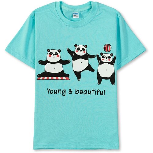 фото Футболка для девочки - голубой - панды , размер 134 sladik mladik