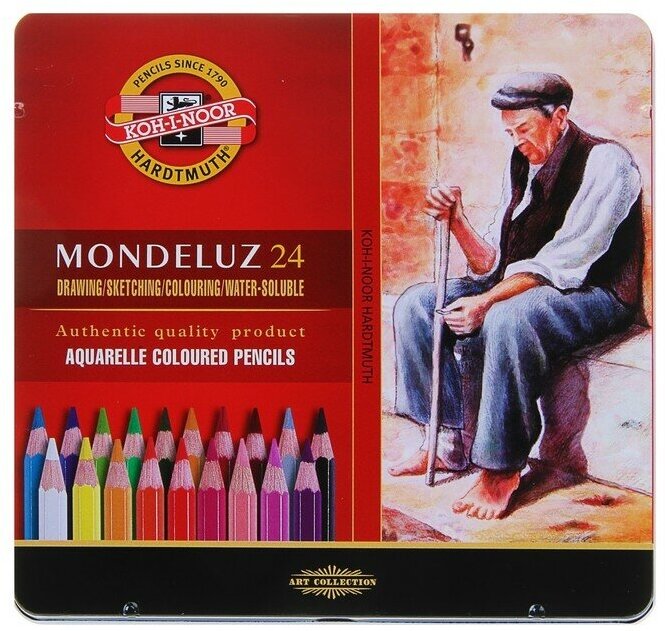 Карандаши акварельные набор 24 цвета, Koh-I-Noor Mondeluz 3724, в металлическом пенале