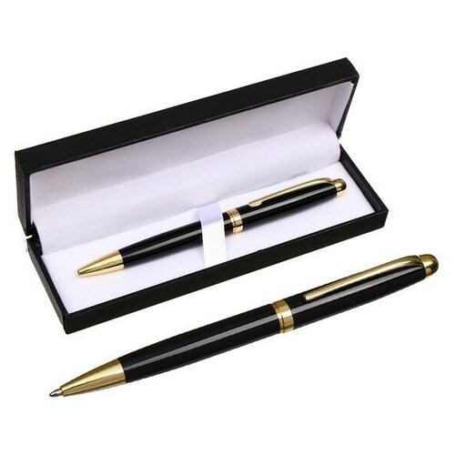 Ручка подарочная, шариковая Классика в кожзам футляре, поворотная, корпус черный с золотым