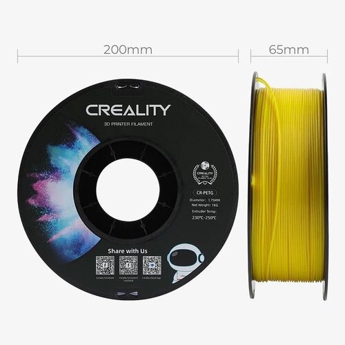 Пластик Creality CR PETG 1.75mm 3D Printing Filament 1kg желтый enotepad petg filament 1 75mm petg white gift diy printing with fast shipment 100% no bubble 0 02mm with vacuum packaging