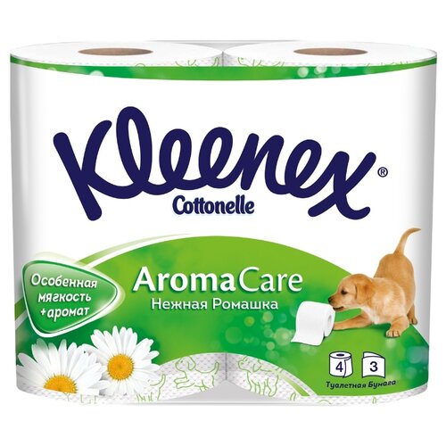 фото Туалетная бумага Kleenex Нежная ромашка трёхслойная, 4 рул.