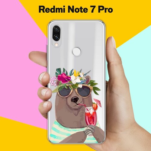 Силиконовый чехол Медведь с коктейлем на Xiaomi Redmi Note 7 Pro силиконовый чехол mcover на xiaomi redmi 7 xiaomi redmi y3 с рисунком гейша с коктейлем аниме