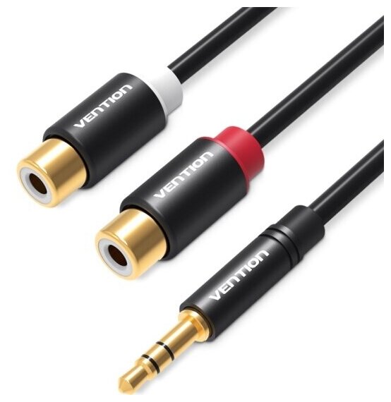 Переходник-разветвитель Vention гибкий Jack 3.5 mm M/2RCA F - 0.3м Чёрный