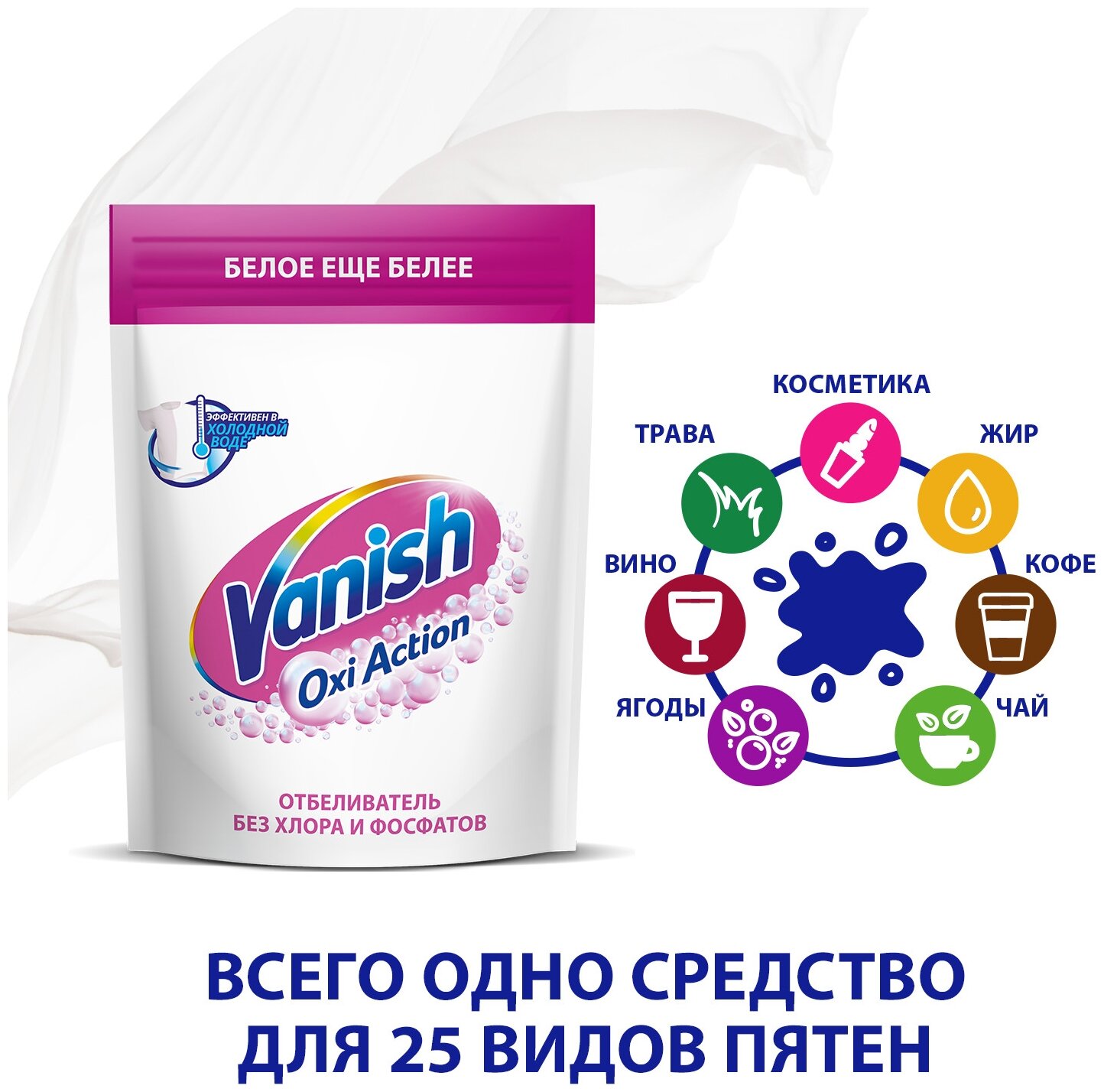 Пятновыводитель Vanish Oxi Action Кристальная белизна, порошкообразный, 500 г - фотография № 2