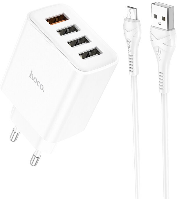 Сетевое зарядное устройство 4USB 2.1A QC3.0 быстрая зарядка для micro Hoco C102A White