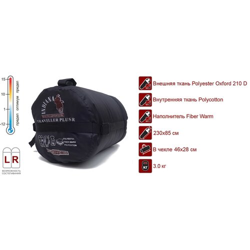 Спальный мешок INDIANA Traveller Plus L-zip от -12C с подголовником 230x85см 3287₽