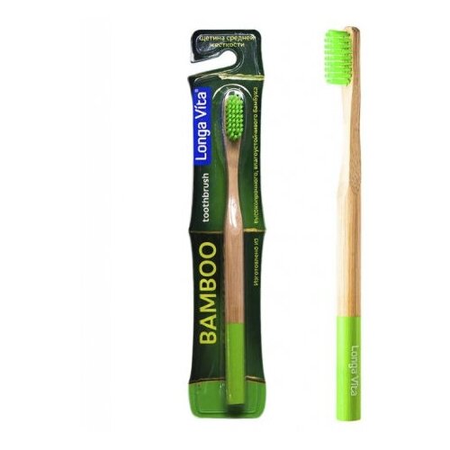 Зубная щетка Longa Vita бамбуковая, зеленый зубная щетка longa vita бамбуковая для взрослых medium