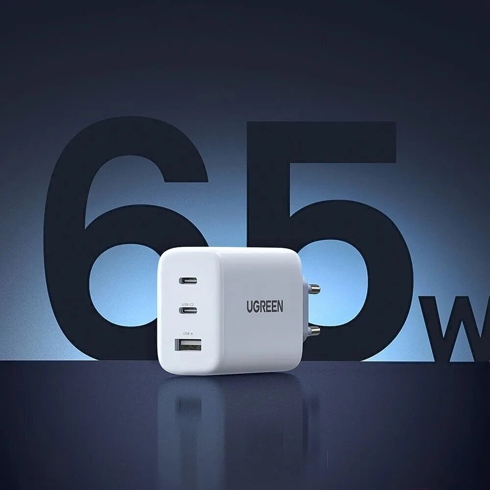 Зарядное устройство сетевое UGREEN 90496 65W, 2*USB Type-C, USB Type-А, белое - фото №8