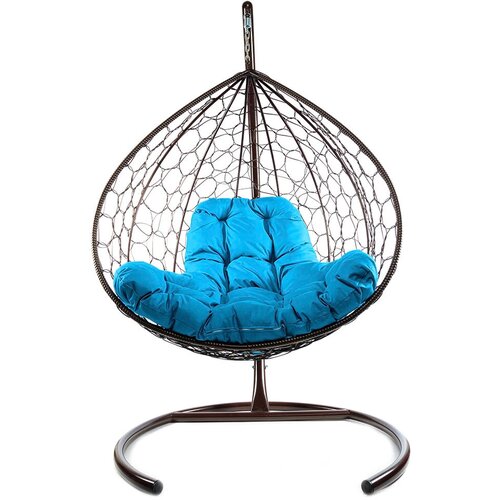 Подвесное кресло из ротанга XL коричневое с голубой подушкой M-Group подвесное кресло из ротанга для двоих коричневое с голубой подушкой m group