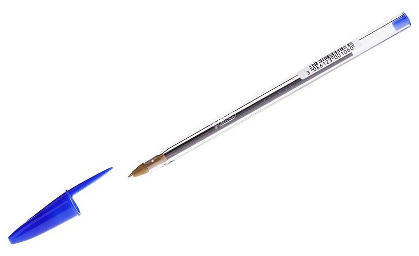 Ручка шариковая BIC Cristal, корпус прозрачный, узел 1 мм, линия 0,4 мм, синяя (847898)