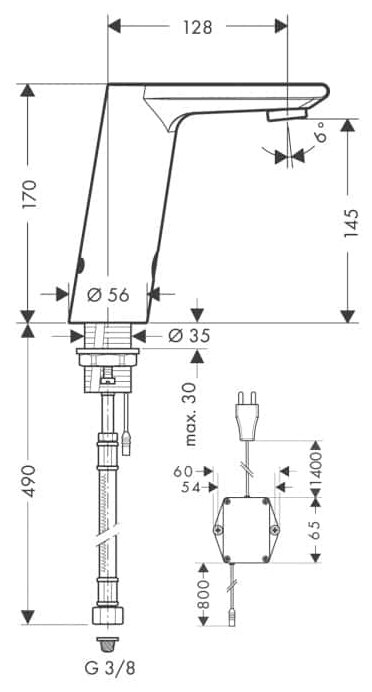 Смеситель для раковины электронный, хром, Hansgrohe Metris S 31102000 - фотография № 2