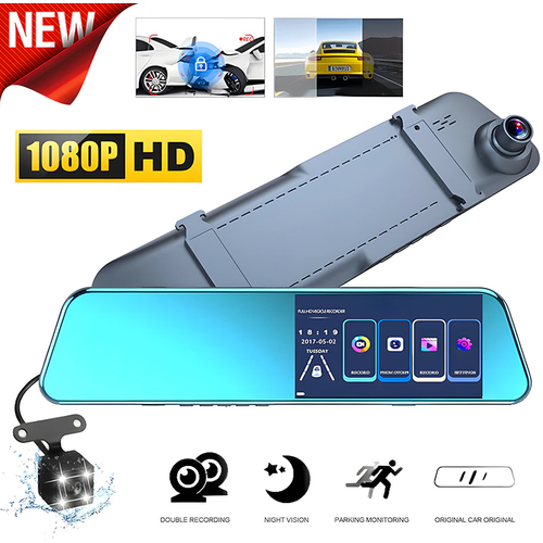 Автомобильный видеорегистратор в виде зеркала заднего вида с LCD дисплеем / Full HD 1080p / G-Sensor / 2 камеры