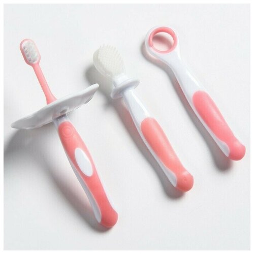 Набор детских зубных щёток-массажеров (силикон/нейлон), с ограничителем, цвет розовый