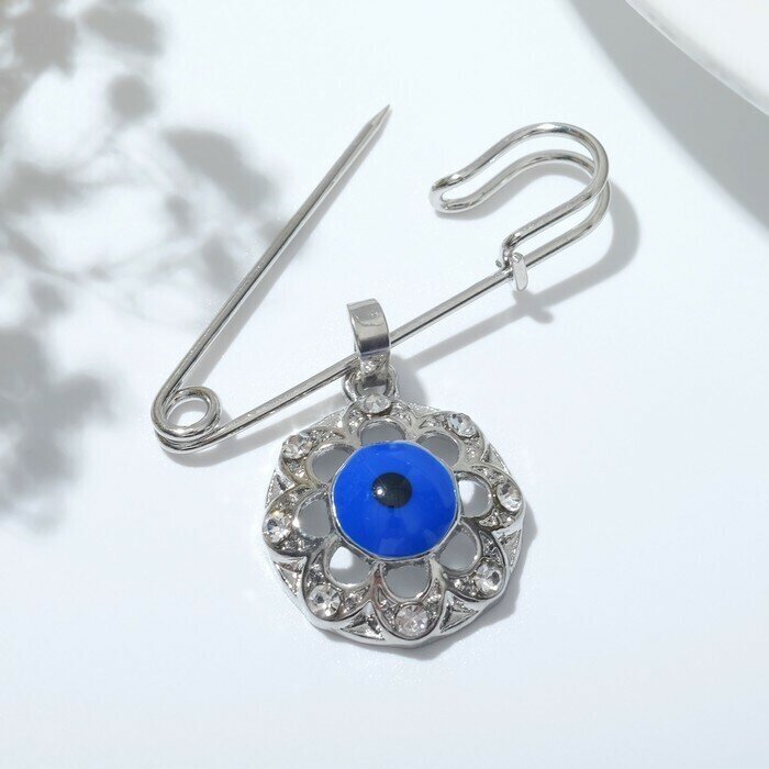 Булавка-оберег "Мандала" глазок, 3см, цвет синий в серебре 6961458 - фотография № 4