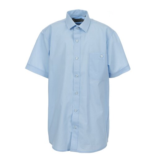 фото Школьная рубашка tsarevich, прямой силуэт, на пуговицах, короткий рукав, размер 152-158, синий, голубой
