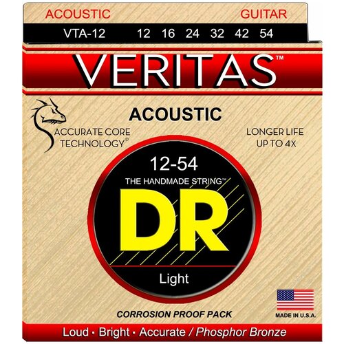Струны для акустической гитары Dr Vta-12 Veritas Phosphor Bronze Light (12-54) струны для акустической гитары dr vta 11 veritas phosphor bronze custom light 11 50