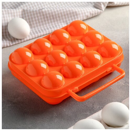 Контейнер для хранения яиц, 20?7 см, 12 ячеек, с ручкой, цвет микс
