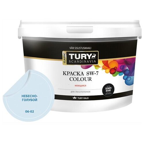 Краска акриловая TURY SW-7 Colour матовая небесно-голубой 2.4 кг краска акриловая tury sw 7 colour для стен и потолков моющаяся 0 4кг серая дымка арт крвдsw70 4сд