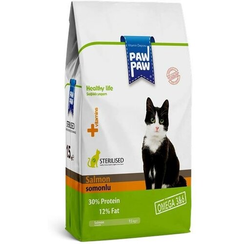 Pawpaw Sterilised Cat Food with Salmon сухой корм для стерилизованных кошек с лососем 15кг pawpaw adult dog food with salmon сухой корм для собак с лососем 15кг