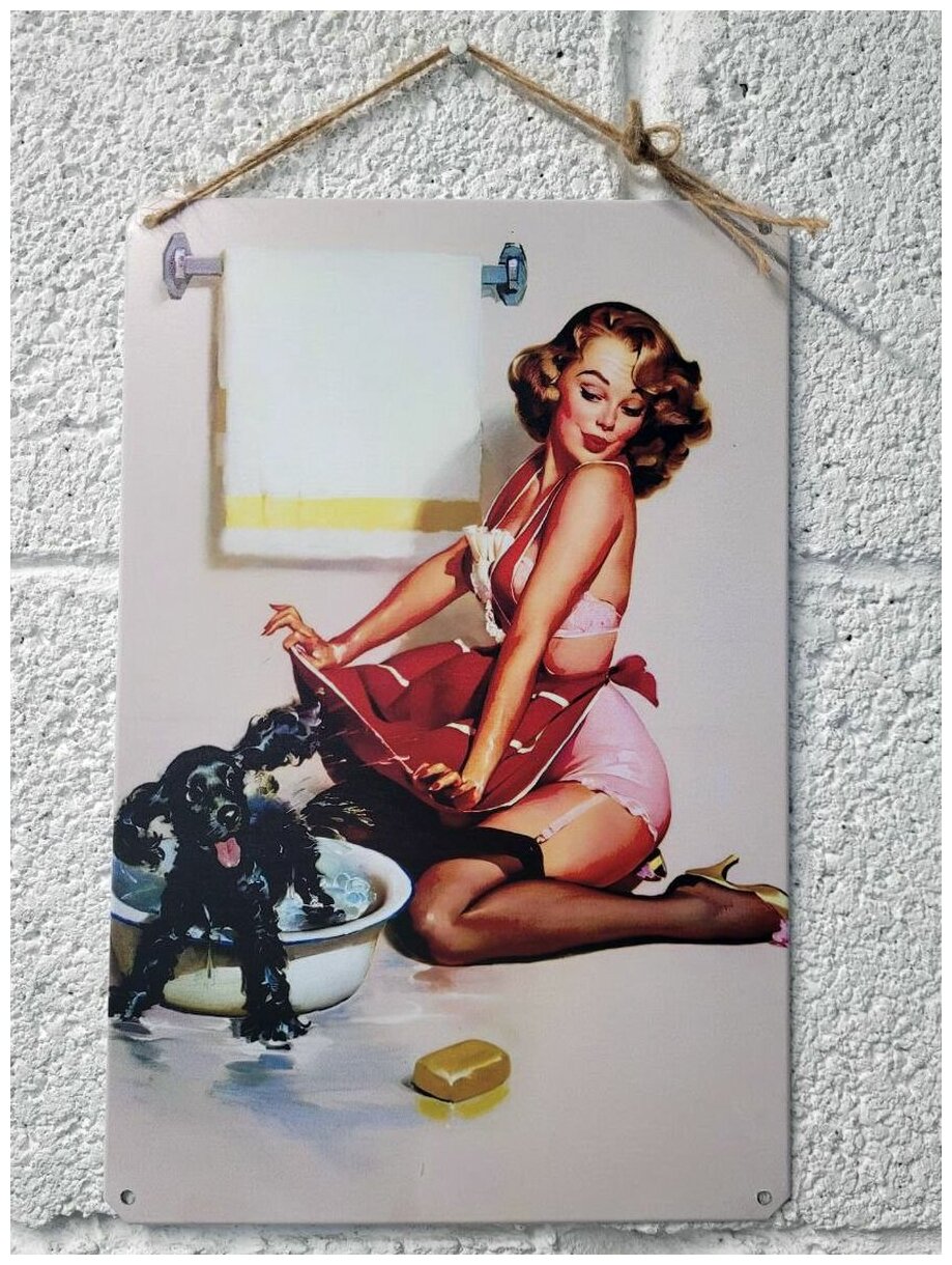Ретро девушки в стиле Пин ап табличка металлическая постер на стену размер 30 на 20 см шнур-подвес в подарок