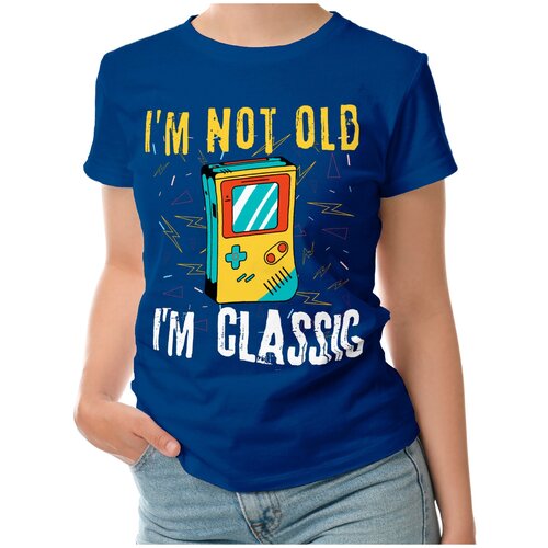 фото Женская футболка «я не старый, я классический» (xl, темно-синий) roly
