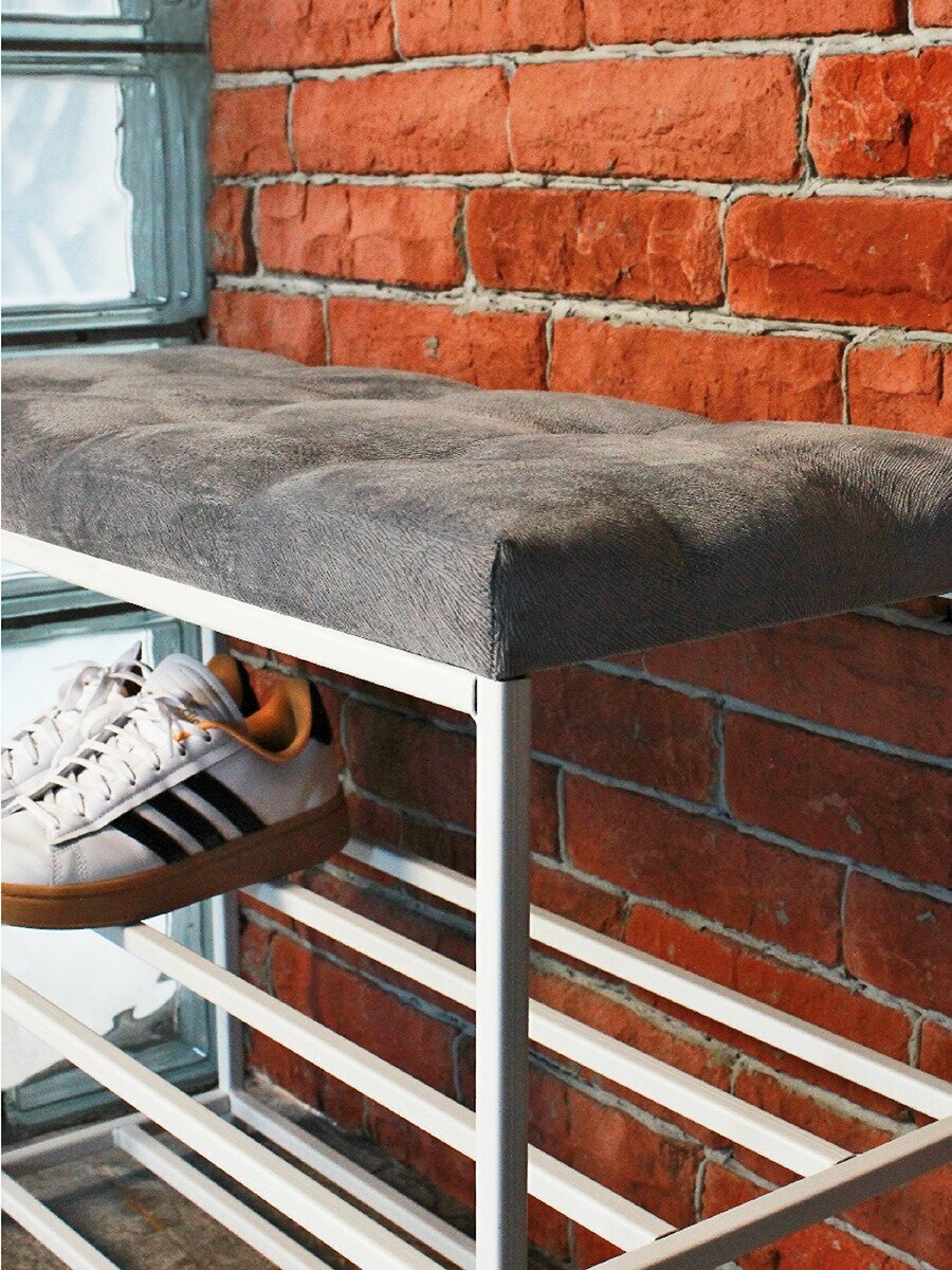 Мягкая обувница Pavlov Factory 70х30х57см,(серый велюр) металлическая с мягким сиденьем для прихожей - фотография № 2
