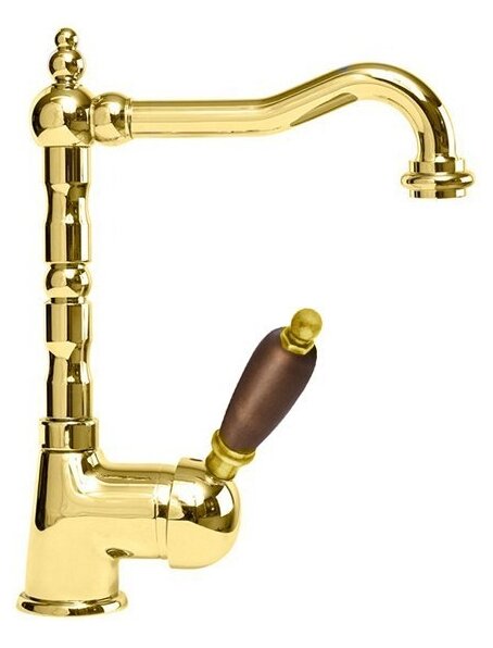 ELITE-LSM2-03/24-Nc Смеситель на раковину однорычажный с донным клапаном, золото, ручка орех