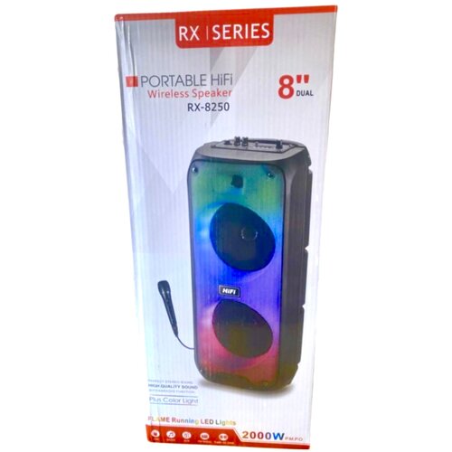 Беспроводная колонка RX-8250 со светомузыкой пульт проводной микрофон черный 750000₽
