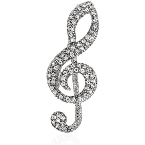 фото Дизайнерская серебристая брошь скрипичный ключ с кристаллами light night