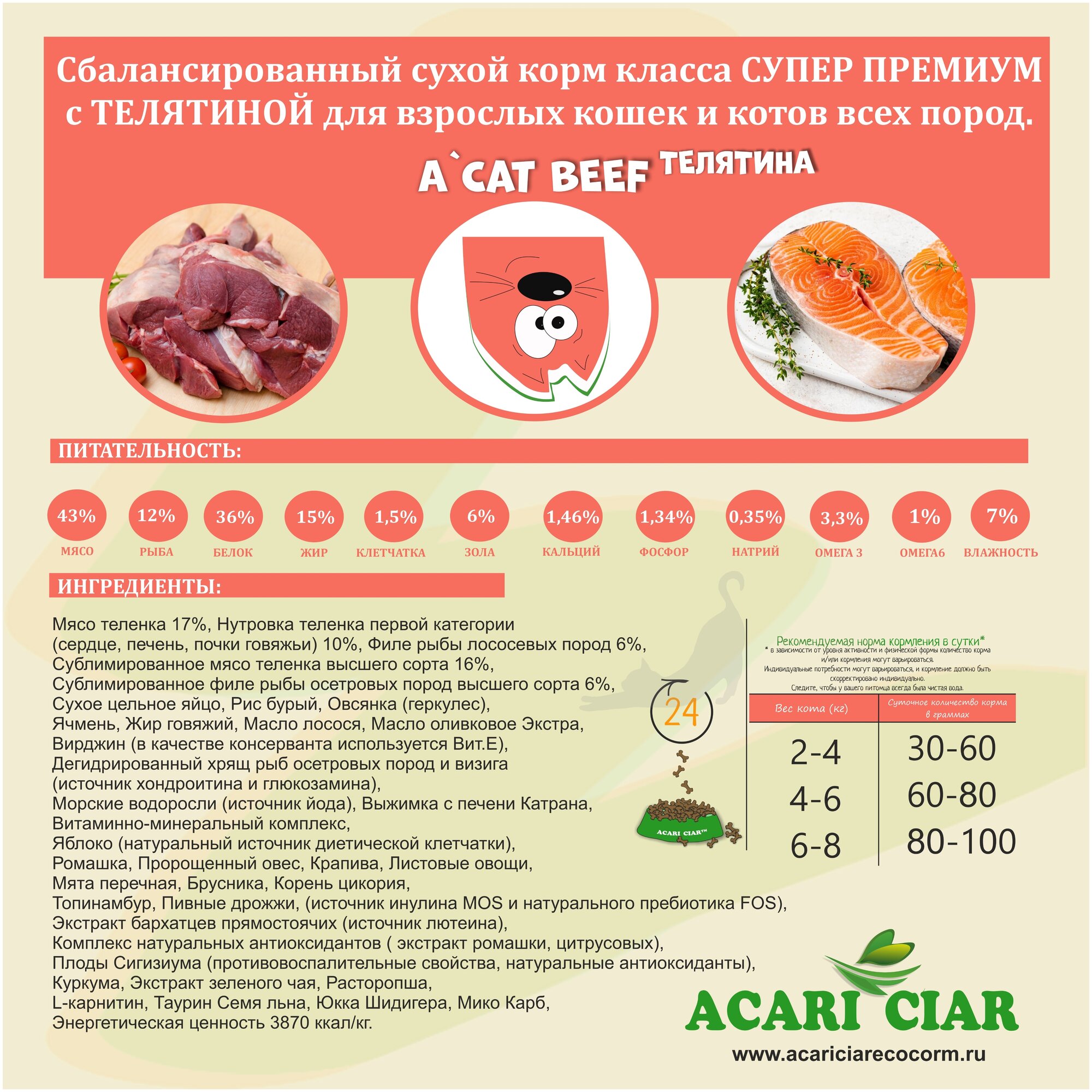 Сухой корм для кошек Акари Киар A Cat Beef 12 кг (мини гранула) Acari Ciar - фотография № 2