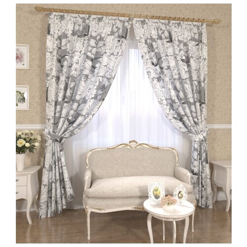 фото Комплект штор с подхватами 12968, 145*260 см, штора 2 шт, подхват 2 шт. сирень