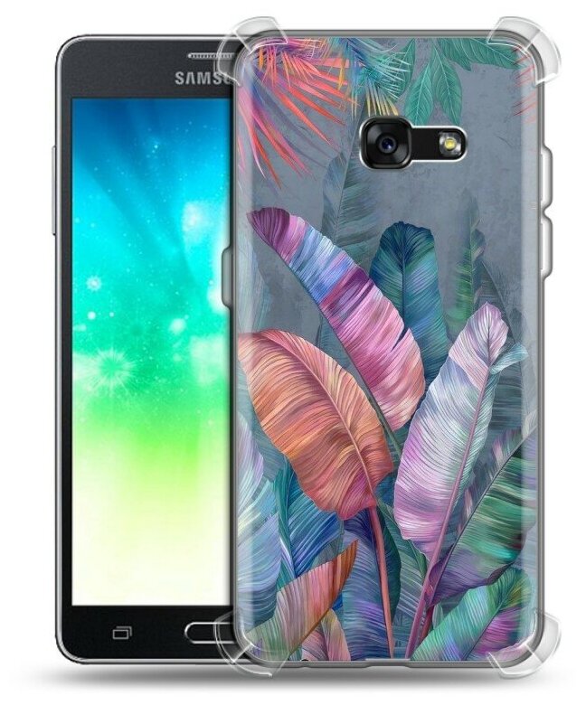 Дизайнерский силиконовый с усиленными углами чехол для Самсунг Галакси А3 (2017) / Samsung Galaxy A3 (2017) Тропические листья