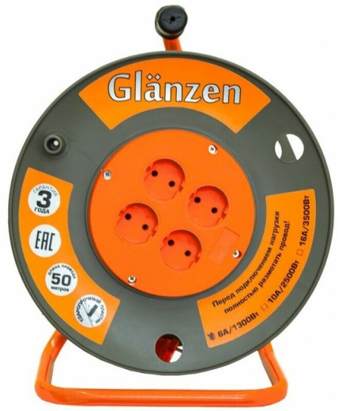 Силовой удлинитель на катушке GLANZEN - фото №17
