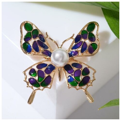 брошь 8 марта бабочка цветная в золоте Брошь Queen Fair, пластик, эмаль, зеленый, фиолетовый