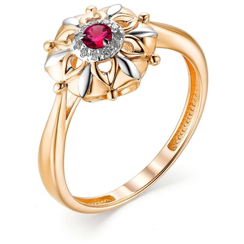 фото Алькор кольцо с рубином и бриллиантами из красного золота 13158-103, размер 19.5
