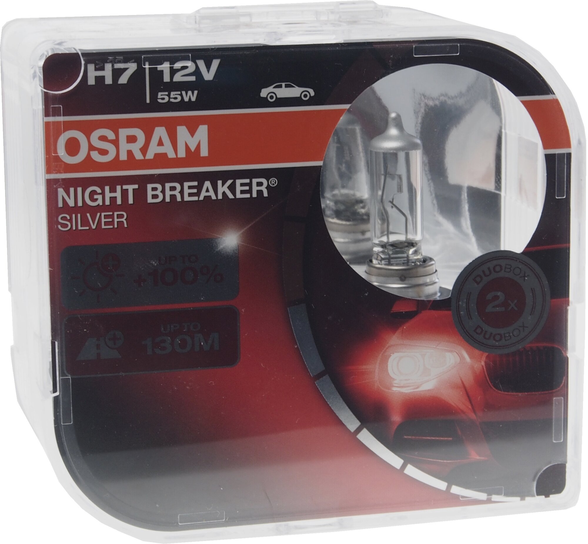 Лампа автомобильная галогенная OSRAM NIGHT BREAKER SILVER H7 64210NBS-HCB +100% 12V 55W PX26d