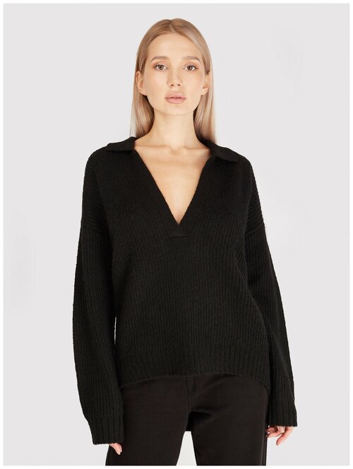Пуловер PATRIZIA PEPE, длинный рукав, крупная вязка, размер 38 EU, черный