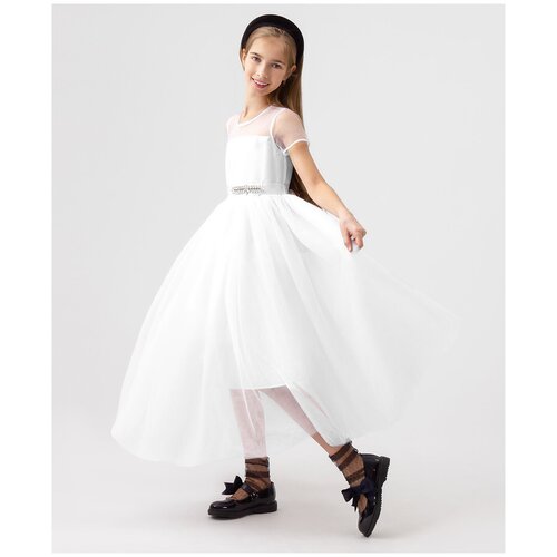 Платье нарядное с пышной юбкой белое Button Blue для девочек, размер 110, модель 222BBGP25010200
