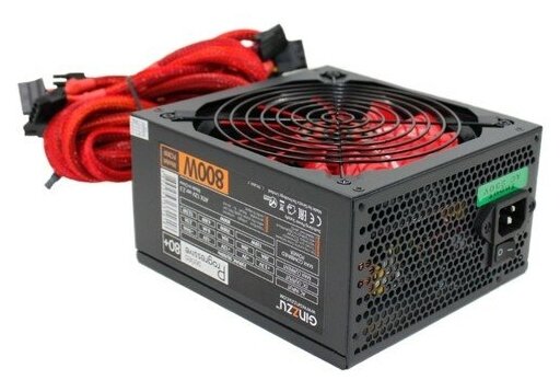 Ginzzu Блок питания PC800 14CM Red 80+ black, APFC,24+4p,4 PCI-E 6+2 , 7 SATA, 4 IDE, оплетка, кабель питания, цветная коробка