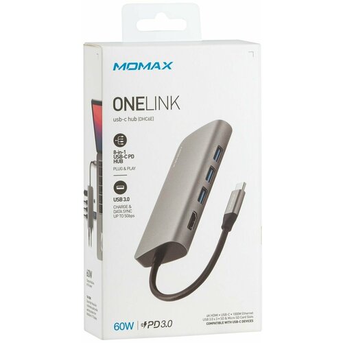 Концентратор USB-C Momax One Link 8-in-1 Extender PD 60W Charging HDMI 4K