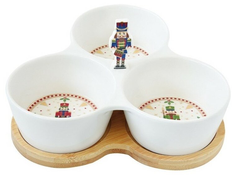 фото Менажница Easy Life "Щелкунчик" 3-х секционная, на подставке в подарочной упаковке, 20.5х12см (EL-R2181_NUTC)